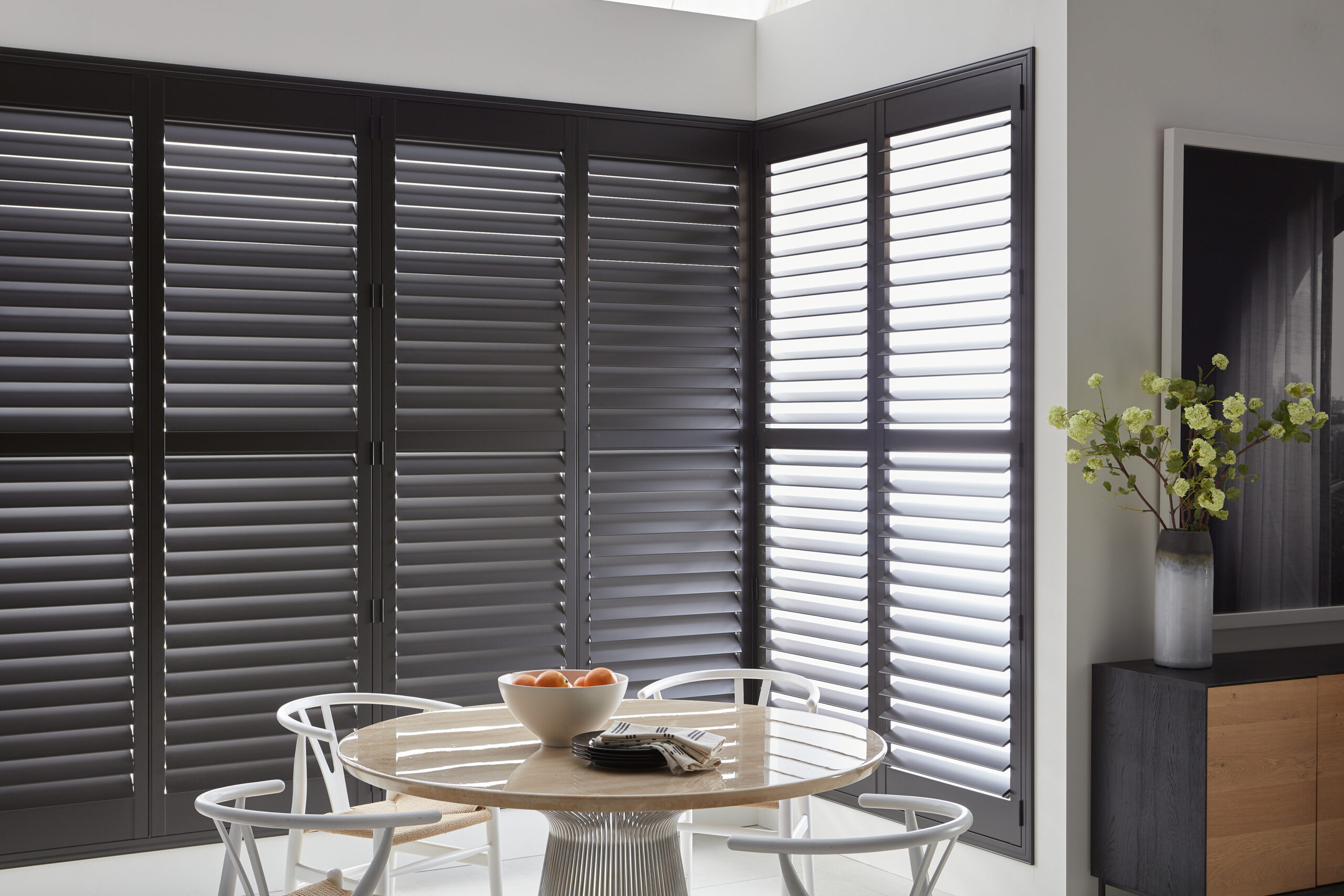 Close-up of cordless shade operation and secure brackets