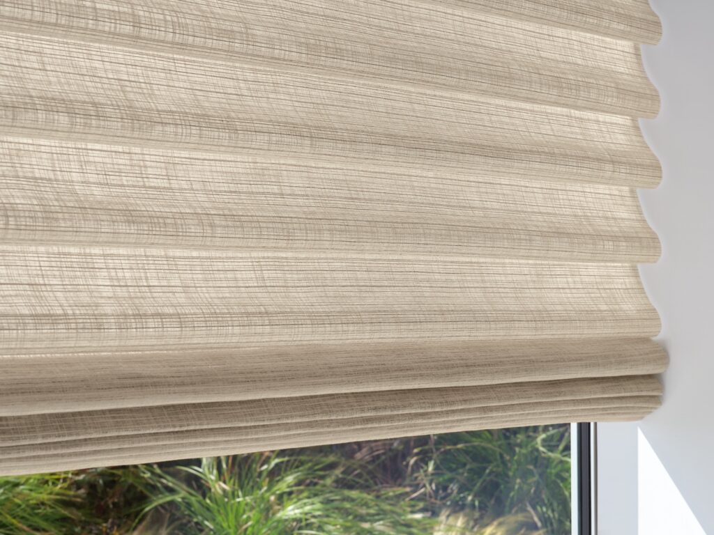 Tailored Roman shades in an elegant dining room