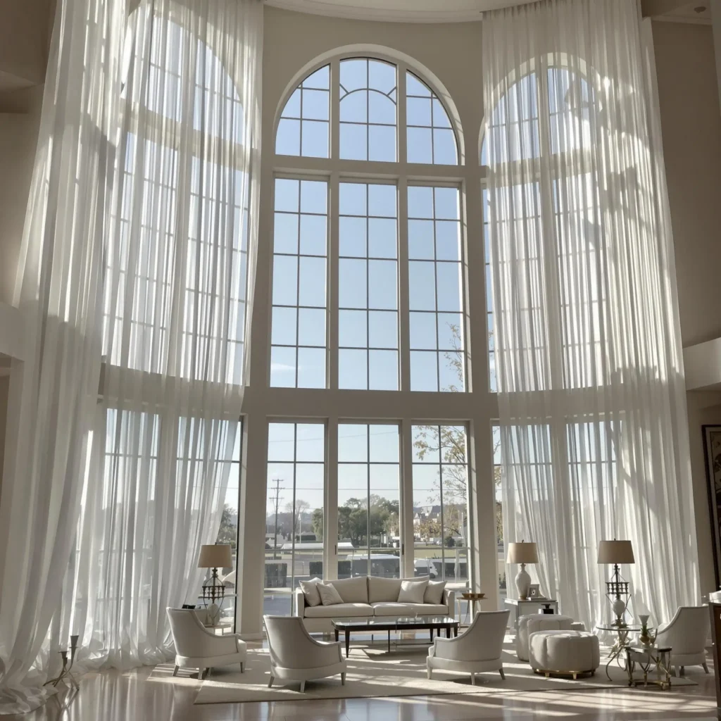 Full-length custom drapery in an elegant interior