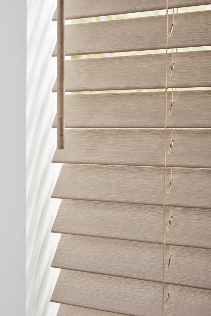 Faux wood blinds in a bright Calgary kitchen