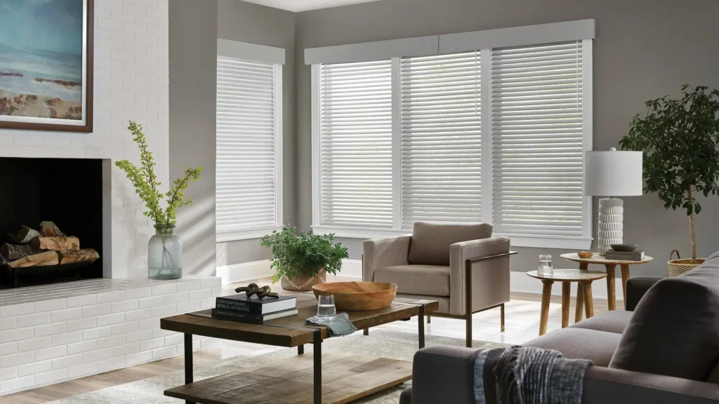 Detail showing easy-clean slats, valance and lift components