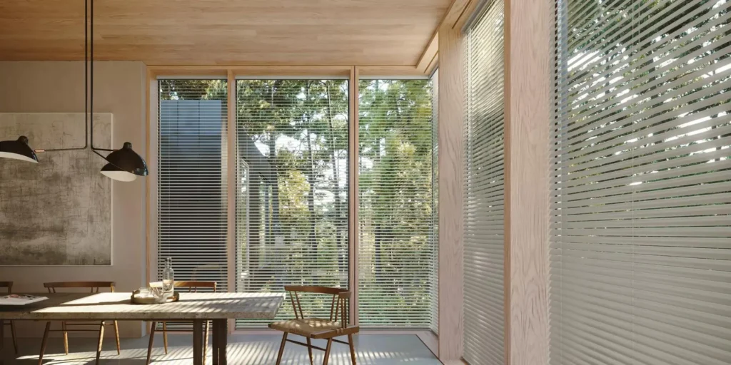 Close detail of custom metal blinds