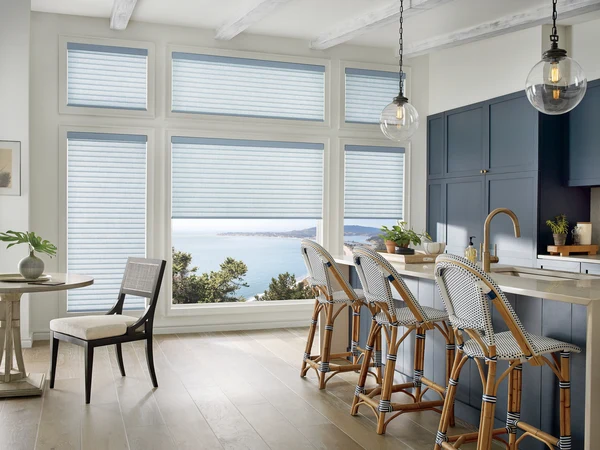 Detail showing pleated shade fabric and bottom rail